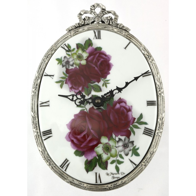 Horloge ovale décor rose pourpre