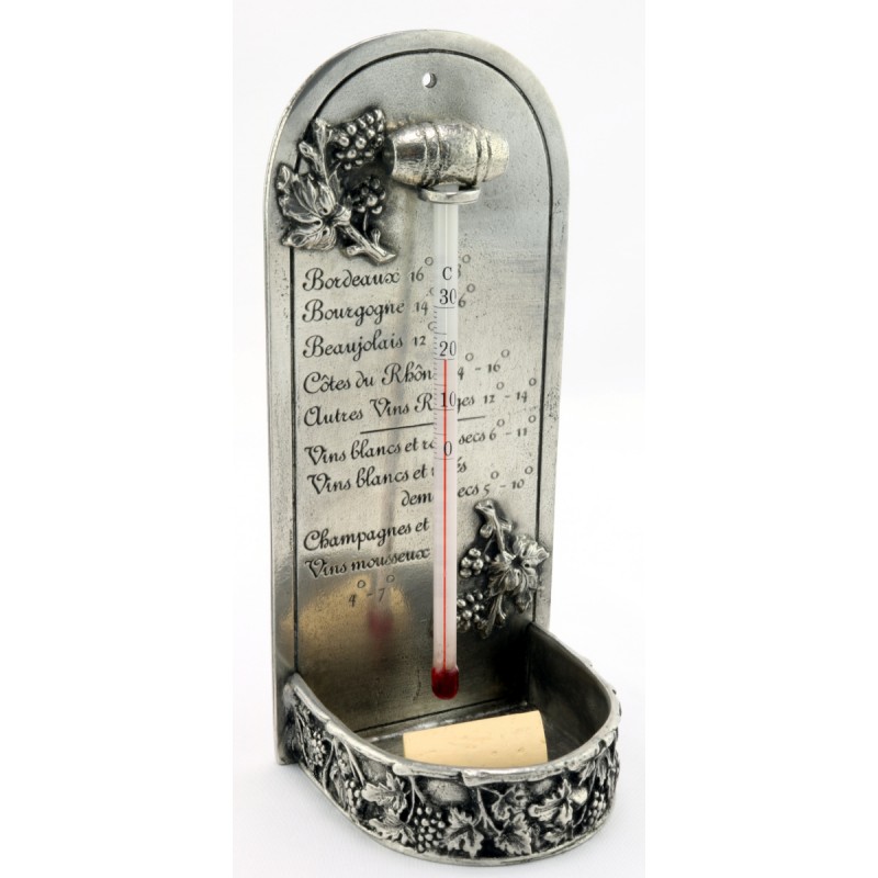 Thermomètre à vin décor Tonneau et support gravé - Les Etains Français